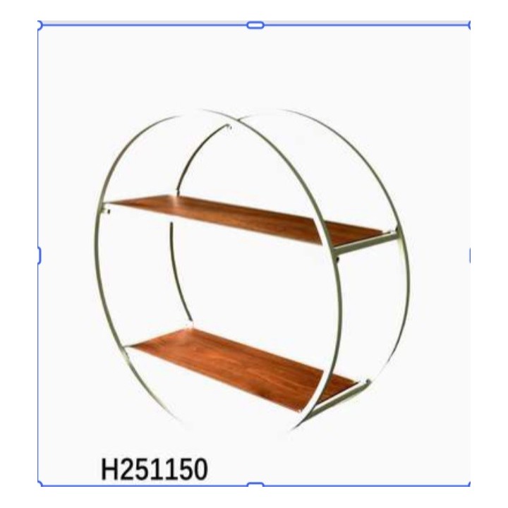Okrugla zidna polica akacija i metal 55.5 cm – dekorativna polica za zid