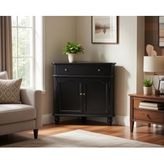 Crna ugaona komoda od drveta – klasični stil 80.5x43.5x76.5 cm