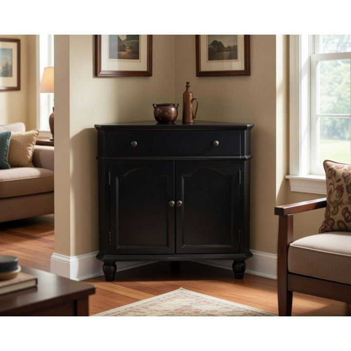 Crna ugaona komoda od drveta – klasični stil 80.5x43.5x76.5 cm