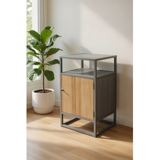 Industrijski noćni stočić / ormarić sa vratima – metal i drvo 44 × 37 × 76 cm