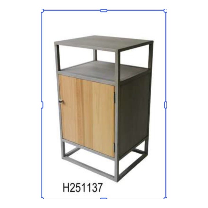 Industrijski noćni stočić / ormarić sa vratima – metal i drvo 44 × 37 × 76 cm