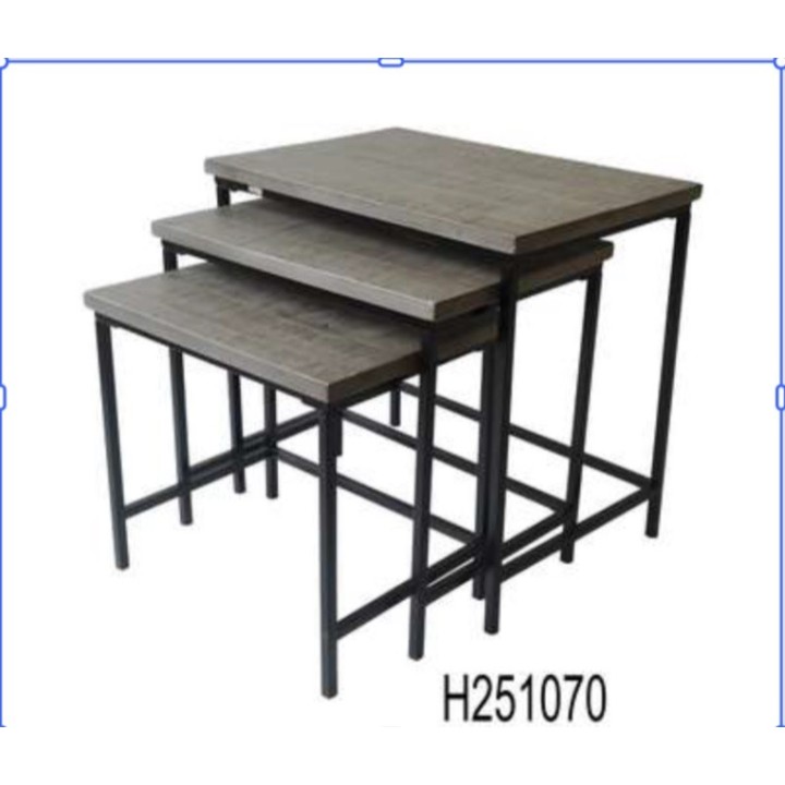 Set od 3 pomoćna stočića u industrijskom stilu, drvo malezijske topole i metal