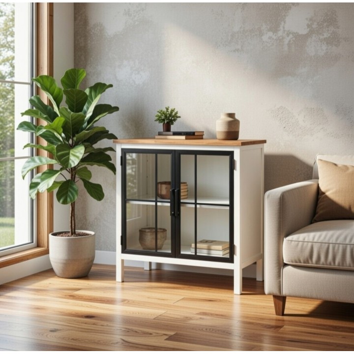 Vitrina sa staklenim vratima 78x36x82.5 cm | Drvo topole i metal