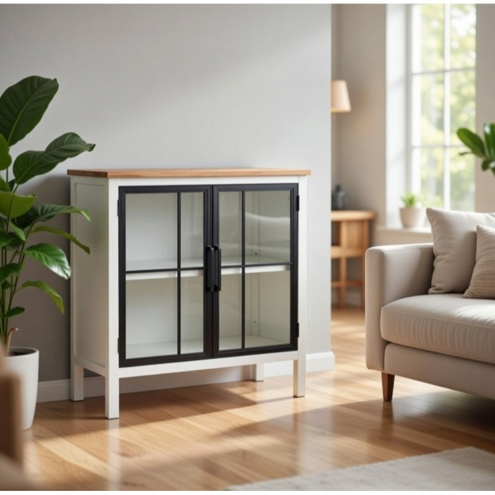 Vitrina sa staklenim vratima 78x36x82.5 cm | Drvo topole i metal