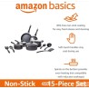 Amazon Basic set 15 delova posuđa sa nelep.oblogom, crna
