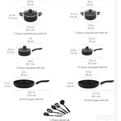 Amazon Basic set 15 delova posuđa sa nelep.oblogom, crna
