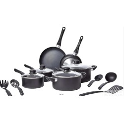 Amazon Basic set 15 delova posuđa sa nelep.oblogom, crna