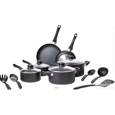 Amazon Basic set 15 delova posuđa sa nelep.oblogom, crna