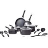 Amazon Basic set 15 delova posuđa sa nelep.oblogom, crna