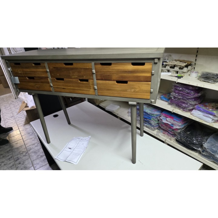 Industrijska konzola/bočni sto sa 6 fioka 112x36x79 cm – puno drvo