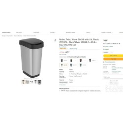 Rotho TWIST Swing bin Art, srebrna, 50 L, 40.1x29.8x60.2 cm polomljen poklopac