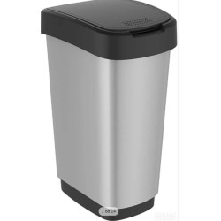 Rotho TWIST Swing bin Art, srebrna, 50 L, 40.1x29.8x60.2 cm polomljen poklopac