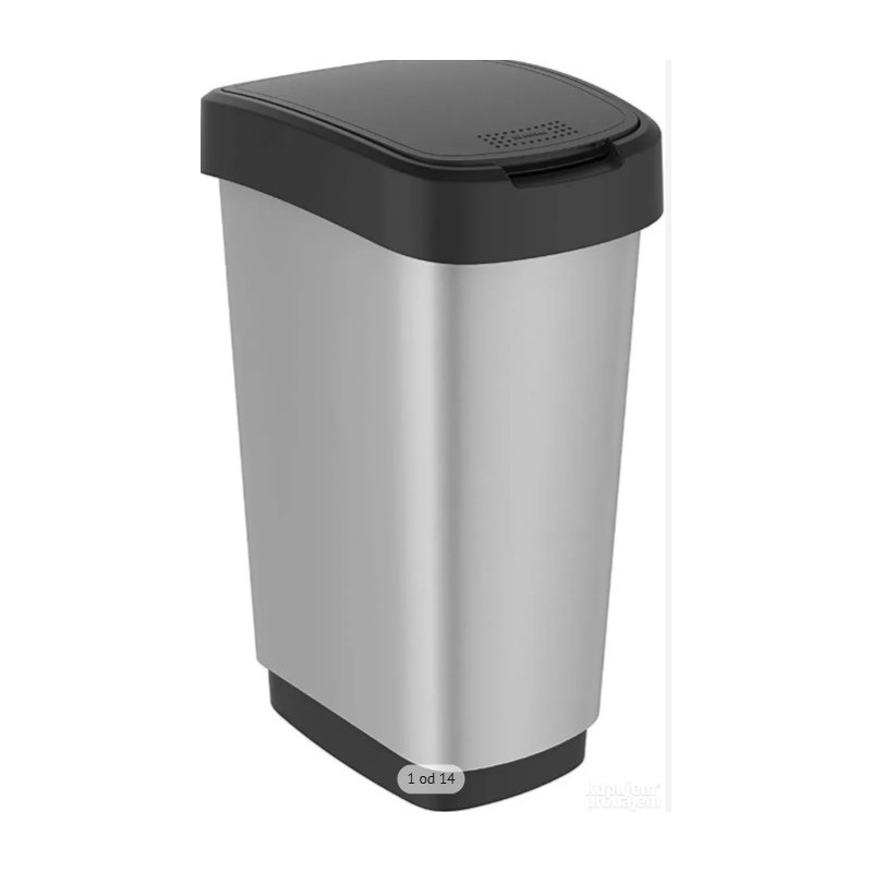 Rotho TWIST Swing bin Art, srebrna, 50 L, 40.1x29.8x60.2 cm polomljen poklopac Rotho TWIST Swing bin Art, srebrna, 50 L, 40.1x29.8x60.2 cm polomljen poklopac