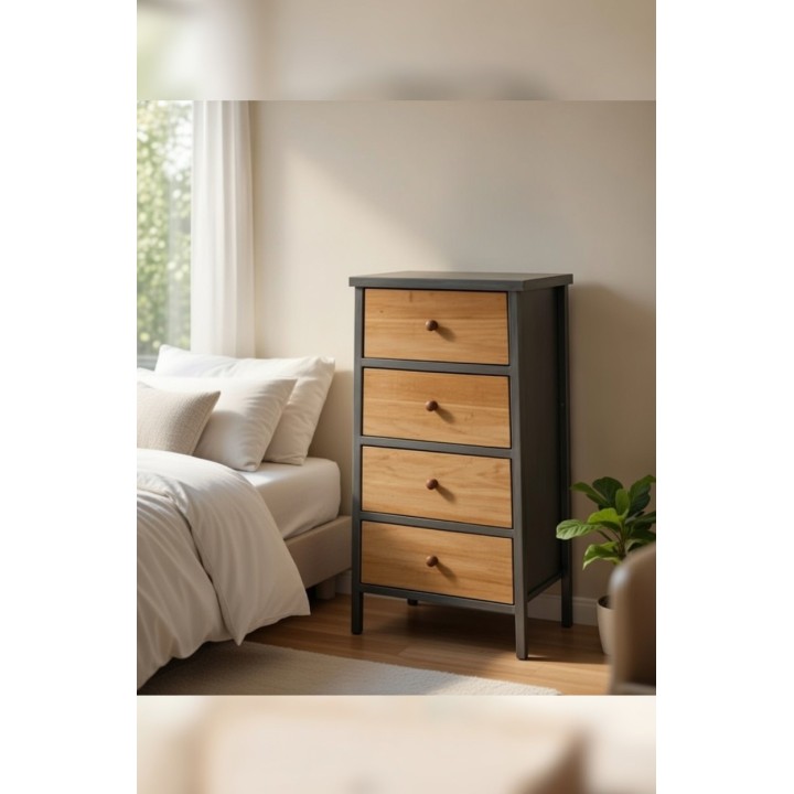 Komoda sa 4 fioke 45x25x79 cm – Drvo malezijske topole i MDF, siva