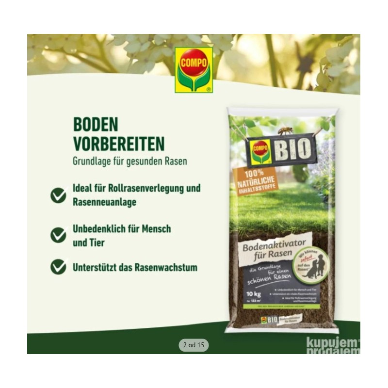 COMPO BIO aktivator zemljišta za travnjake, 10 kg,za 133m2 COMPO BIO aktivator zemljišta za travnjake, 10 kg,za 133m2