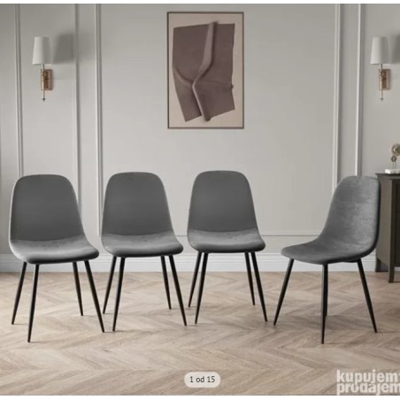 Set od 4 trpezarijske stolice, pliš/metalni nogari,siva/crna- oštećeno