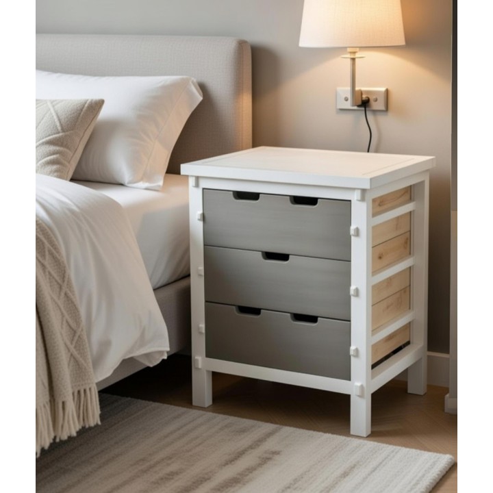 Noćni stočić sa 3 fioke 46x36x52.5 cm – Drveni noćni stočić siva