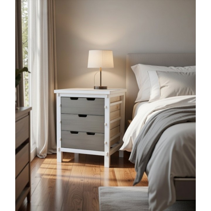 Noćni stočić sa 3 fioke 46x36x52.5 cm – Drveni noćni stočić siva