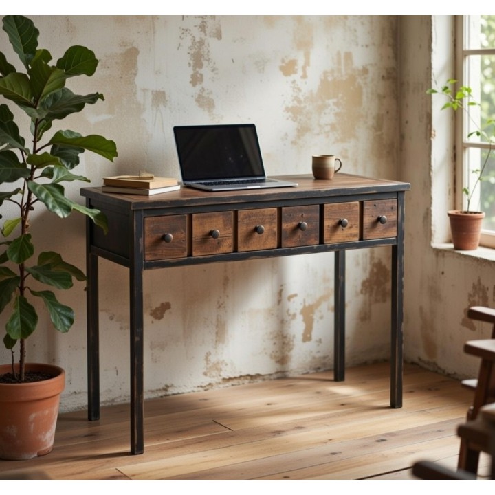 Rustični radni stočić sa 3 fioke 102x36x76.5 cm – Drveni bočni -konzolni sto