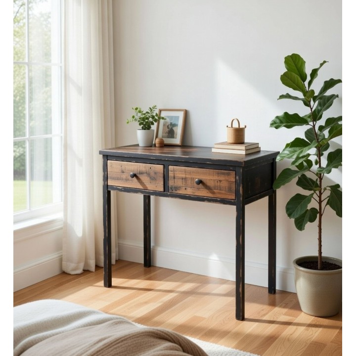 Rustični radni stočić sa 2 fioke 81x36x75 cm – Drveni bočni sto - konzola