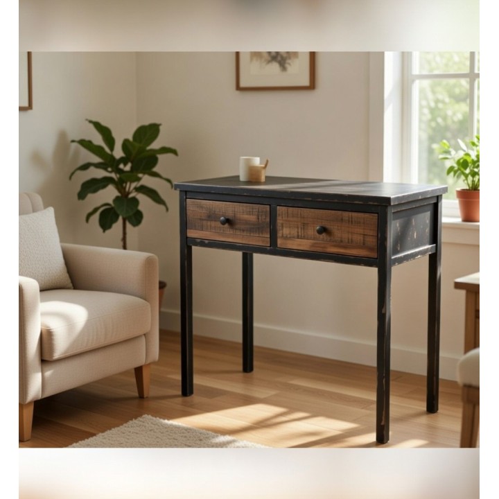 Rustični radni stočić sa 2 fioke 81x36x75 cm – Drveni bočni sto - konzola