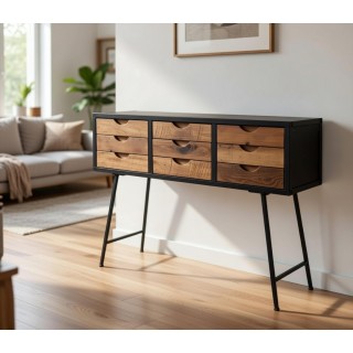 Moderna konzola/bočni sto sa 9 fioka 109x36x79 cm – Drvo i metal