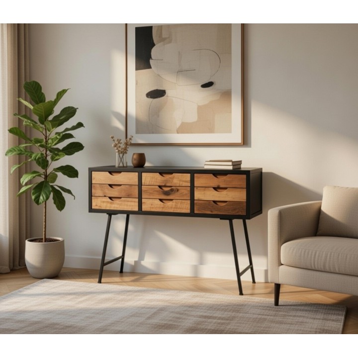 Moderna konzola/bočni sto sa 9 fioka 109x36x79 cm – Drvo i metal