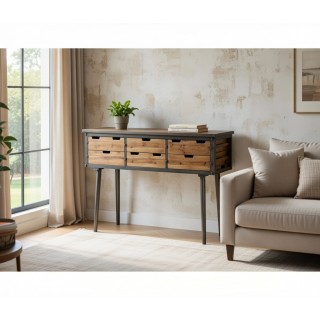 Industrijska konzola/bočni sto sa 6 fioka 112x36x79 cm – puno drvo