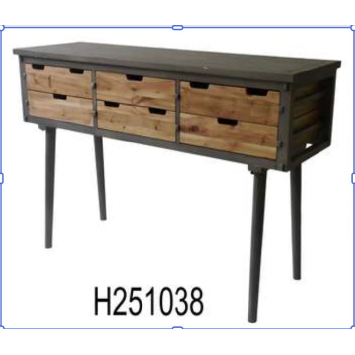 Industrijska konzola/bočni sto sa 6 fioka 112x36x79 cm – puno drvo