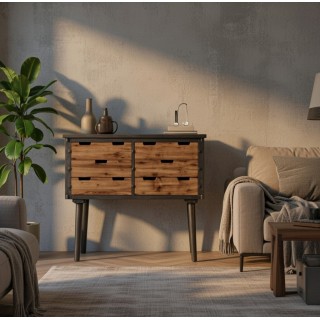 Drvena konzola sa 6 fioka 81x36x79 cm – Industrijski stil