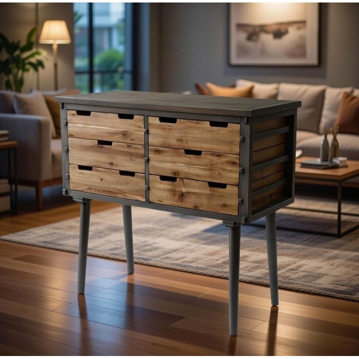 Drvena konzola sa 6 fioka 81x36x79 cm – Industrijski stil