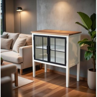 Komoda sa staklenim vratima 78x36x82.5 cm – Drvo, staklo i metal