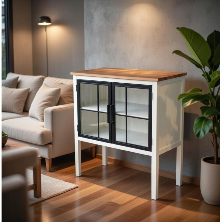 Komoda sa staklenim vratima 78x36x82.5 cm – Drvo, staklo i metal