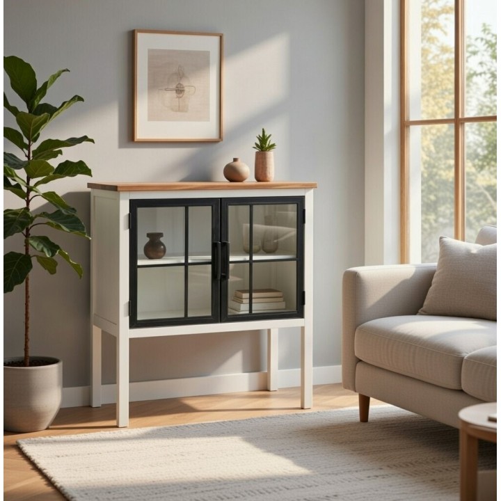 Komoda sa staklenim vratima 78x36x82.5 cm – Drvo, staklo i metal