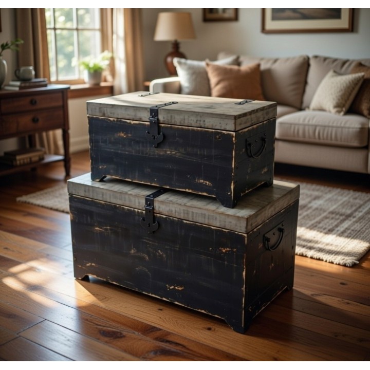 Set rustičnih drvenih škrinja (2 kom) – dekorativne kutije za odlaganje, drvo jele