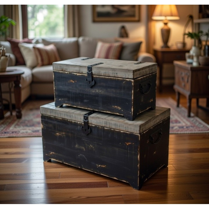 Set rustičnih drvenih škrinja (2 kom) – dekorativne kutije za odlaganje, drvo jele