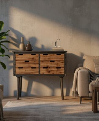 Komoda sa 6 fioka u mid-century stilu – puno drvo/MDF, 81x36x79 cm