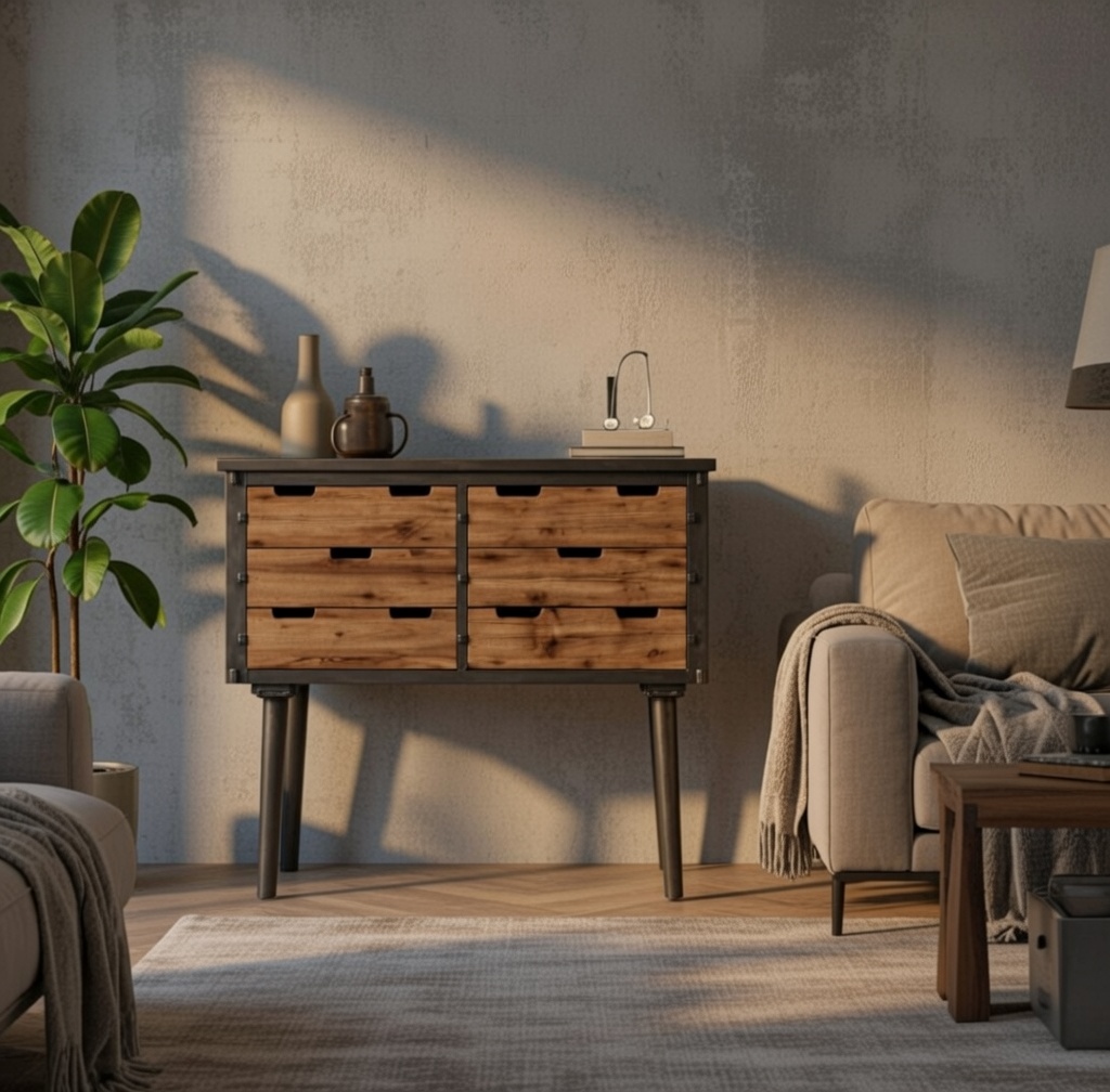Komoda sa 6 fioka u mid-century stilu – puno drvo/MDF, 81x36x79 cm