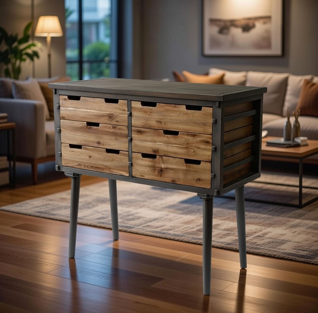 Komoda sa 6 fioka u mid-century stilu – puno drvo/MDF, 81x36x79 cm - Слика 3