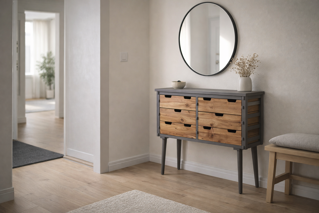 Komoda sa 6 fioka u mid-century stilu – puno drvo/MDF, 81x36x79 cm - Слика 5