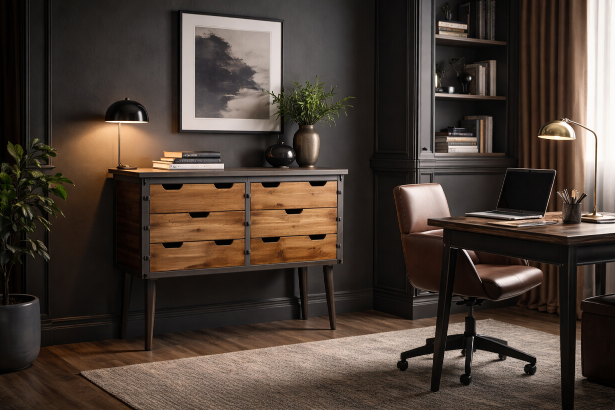 Komoda sa 6 fioka u mid-century stilu – puno drvo/MDF, 81x36x79 cm - Слика 6
