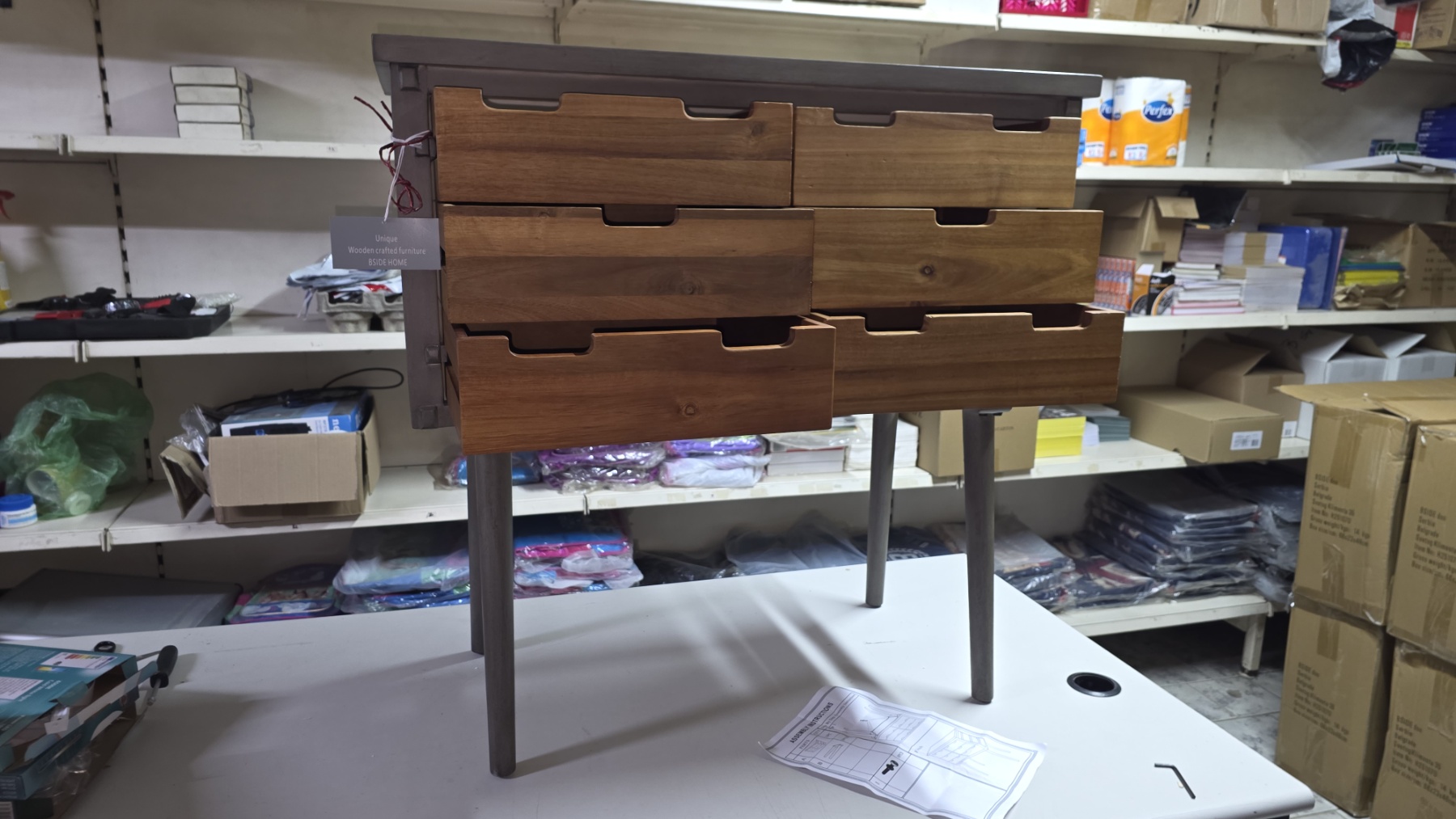 Komoda sa 6 fioka u mid-century stilu – puno drvo/MDF, 81x36x79 cm - Слика 8