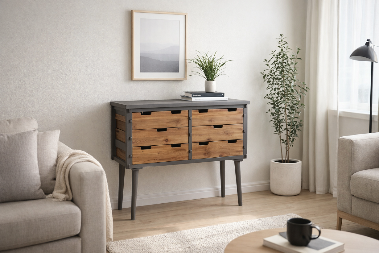 Komoda sa 6 fioka u mid-century stilu – puno drvo/MDF, 81x36x79 cm - Слика 4