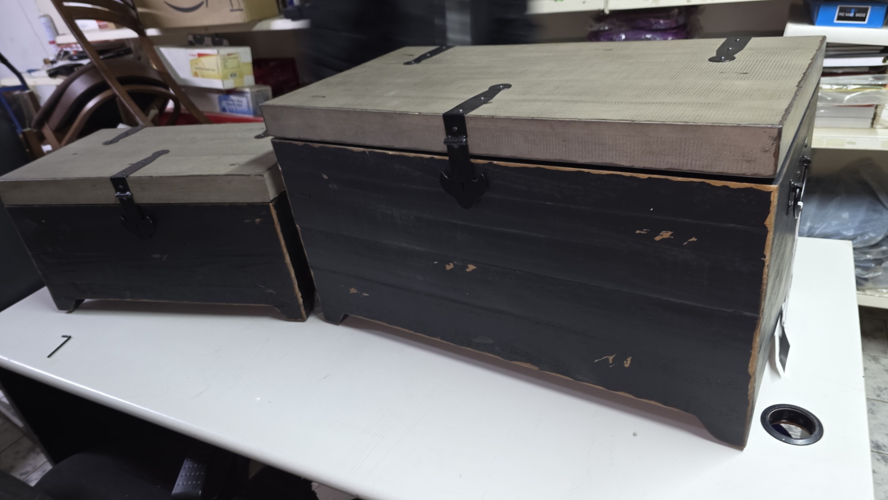 Set od 2 drvene škrinje za odlaganje – puno drvo jele/MDF, rustični stil - Слика 33