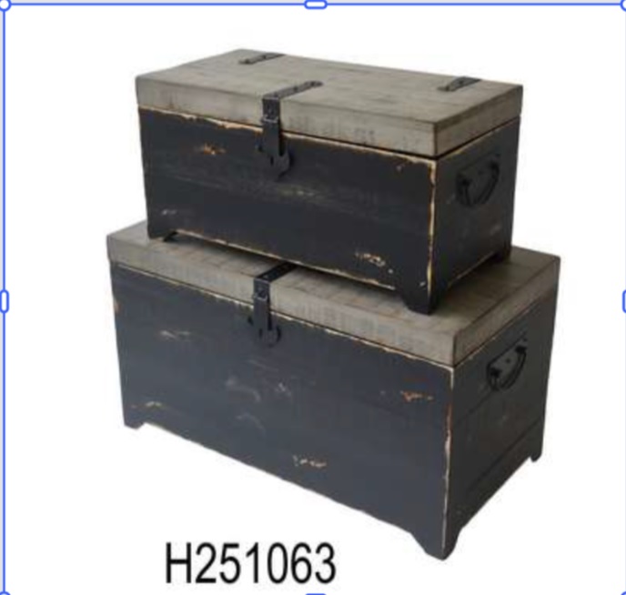 Set od 2 drvene škrinje za odlaganje – puno drvo jele/MDF, rustični stil - Слика 5